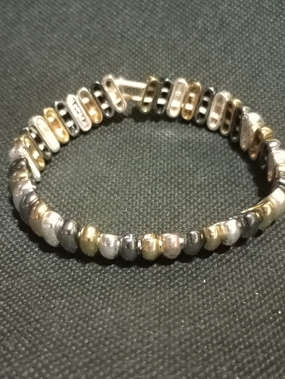 Tri-Tone Beaded Stretch Bracelet - Gold, Silver, Black